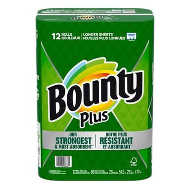 BOUNTY PLUS PAPER TOWEL-12 ROLLS X 86 SHEETS