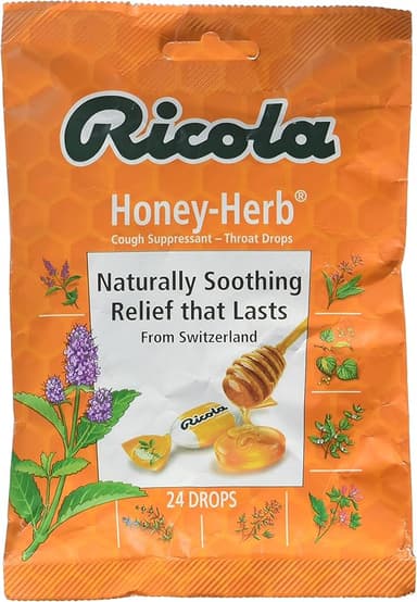 RICOLA NATURAL HONEY HERB THROAT DROPS X 24 DROPS