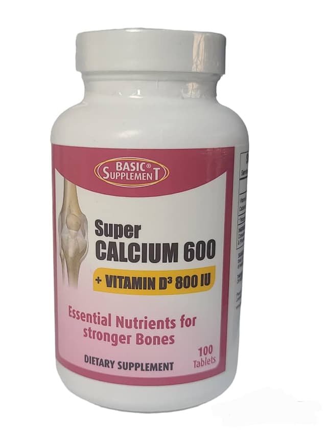 Basic supplement super calcium 600 + Vitamin D3 800IU 100 tablets