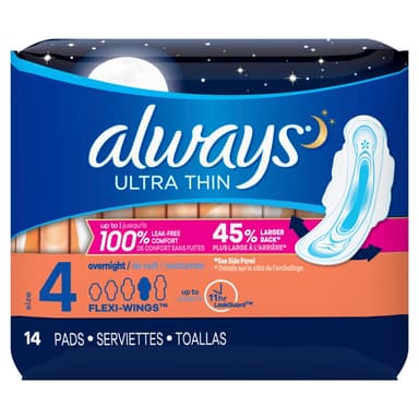 ALWAYS ULTRA THIN OVERNIGHT PAD WITH FLEXI WINGS X 14 PCS