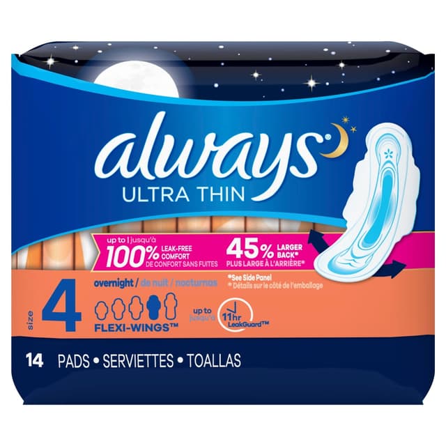 ALWAYS ULTRA THIN OVERNIGHT PAD WITH FLEXI WINGS X 14 PCS