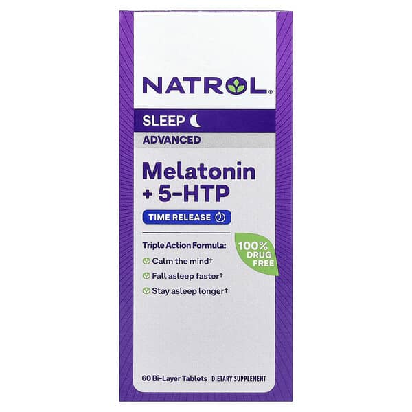 NATROL MELATONIN + 5-HTP TIME RELEASE X 60 BI-LAYER TABS