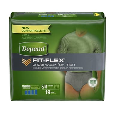 DEPEND FIT-FLEX UNDERWEAR FOR MEN S/M X 19 COUNT