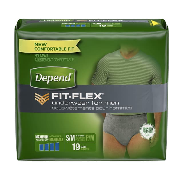 DEPEND FIT-FLEX UNDERWEAR FOR MEN S/M X 19 COUNT