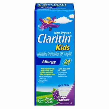 CLARITIN NON-DROWSY KIDS GRAPE ALLERGY SYRUP 120ML