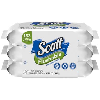 SCOTT FLUSHABLE FRAGRANCE-FREE CLEANSING CLOTHS