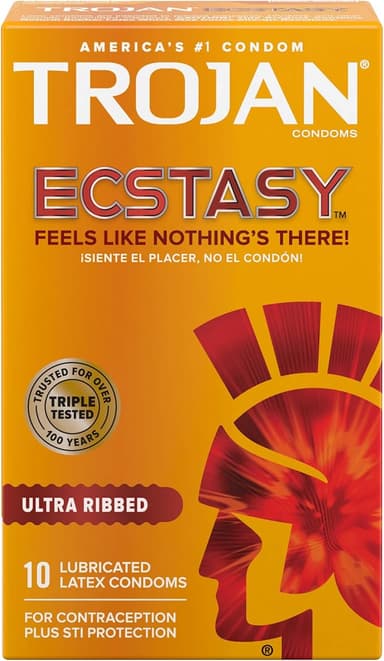 TROJAN ULTRA RIBBED ECSTASY X 10 LUBRICATED LATEX CONDOMS