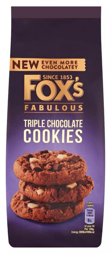 FOX'S FABULOUS TRIPPLE CHOCOLATE COOKIES 180G