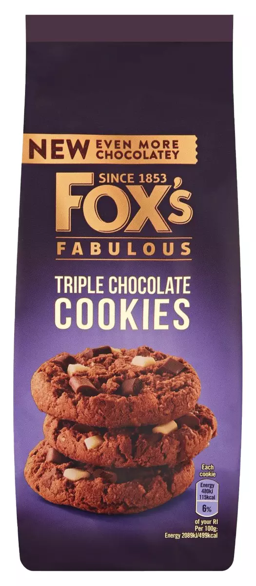 FOX'S FABULOUS TRIPPLE CHOCOLATE COOKIES 180G