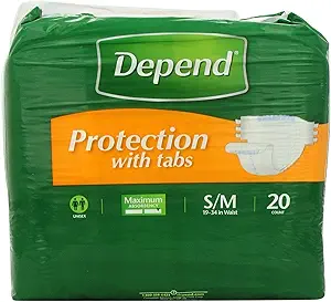 DEPEND PROTECTION WITH TABS MAXIMUM ABSORBENCY S/M -20 COUNTS
