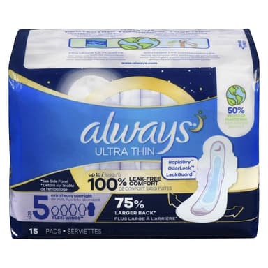 ALWAYS ULTRA THIN OVERNIGHT PAD WITH FLEXI WINGS X 15 PCS