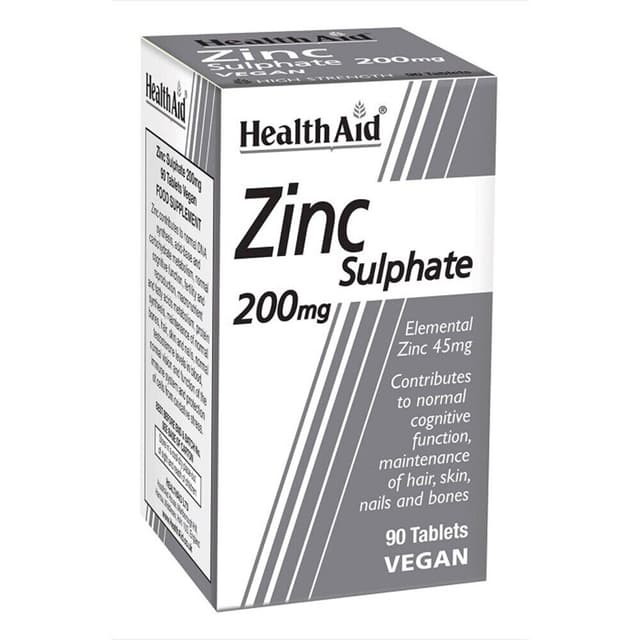 Health aid zinc sulphate 200mg by 90 tablets
