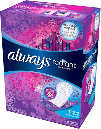 ALWAYS RADIANT PANTILINERS RADIANT UNSCENTED X 48 LINERS