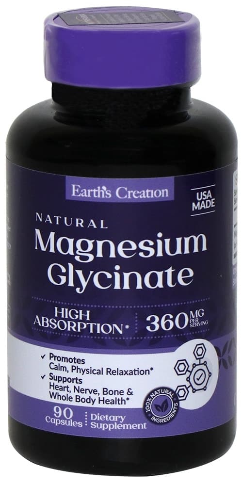 Earth's Creation Natural Magnesium glycinate 360mg 90 capsules