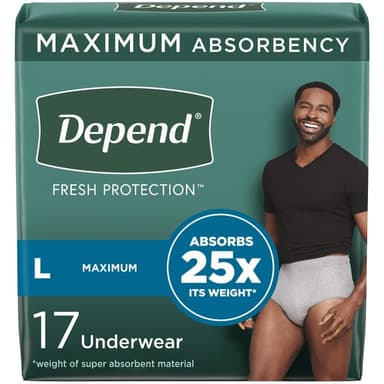 DEPEND FOR MEN FRESH PROTECTION UNDERWEAR L X 17 COUNTS