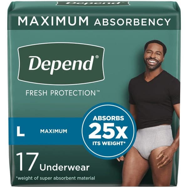DEPEND FOR MEN FRESH PROTECTION UNDERWEAR L X 17 COUNTS
