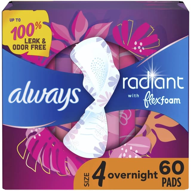 ALWAYS RADIANT FLEXFOAM OVERNIGHT PAD SIZE 4 FOR WOMEN X 60 PADS