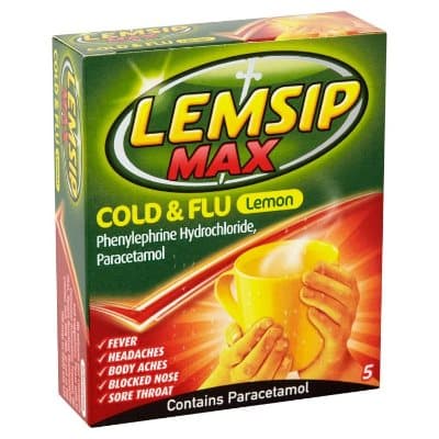 LEMSIP MAX COLD & FLU POWDER X 5(LEMON)