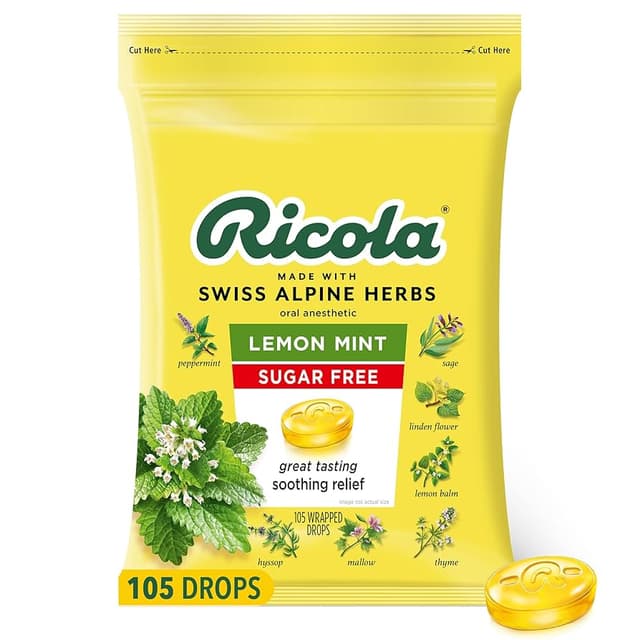 RICOLA SUGAR FREE LEMON MINT COUGH SUPPRESANTS X 105 DROPS
