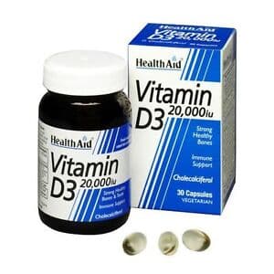 HEALTH AID VIT. D3 20,000IU X30 CAPS
