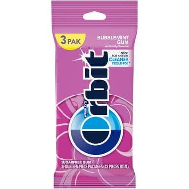 ORBIT BUBBLEMINT CHEWING GUM X 3 PACKS