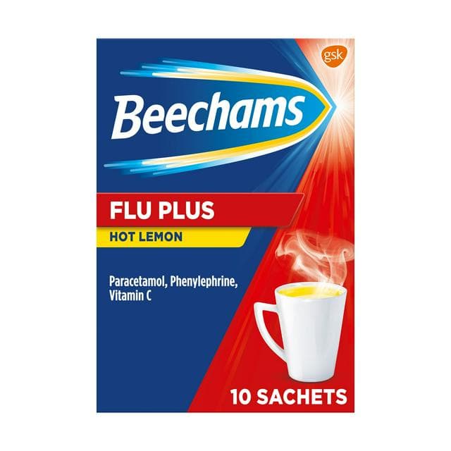 BEECHAMS FLU PLUS HOT LEMON X 10 PCS