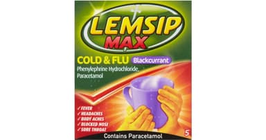 LEMSIP MAX COLD & FLU BLACKCURRANT POWDER X 5