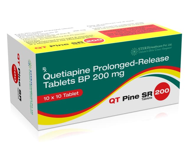 Steris QT Pine SR Quetiapine 200mg 100 tablets pack