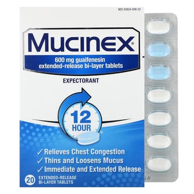 Mucinex 600mg guaifenesin 20 extended release tablets