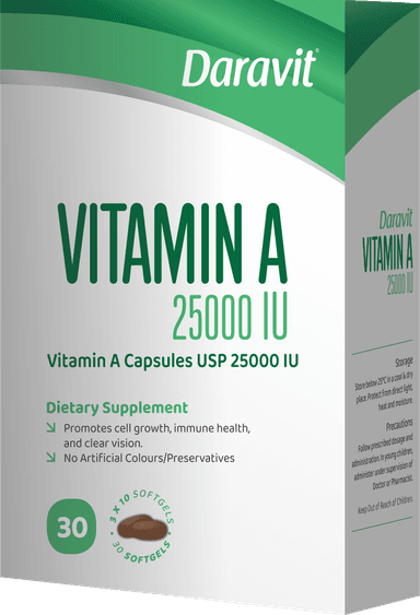 DARAVIT VITAMIN A 25000IU X 30 SOFTGELS