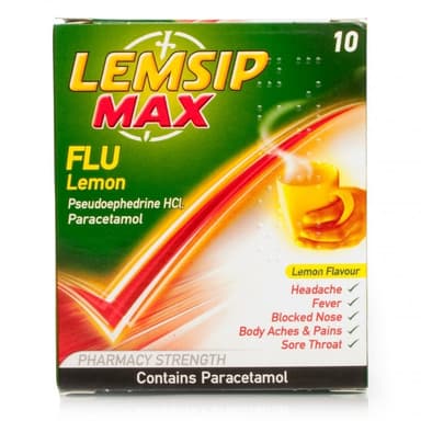LEMSIP MAX COLD & FLU LEMON POWDER X 10
