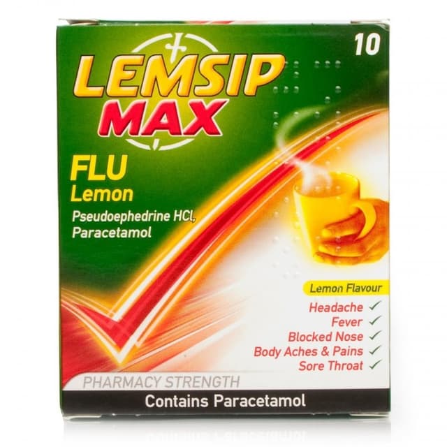 LEMSIP MAX COLD & FLU LEMON POWDER X 10