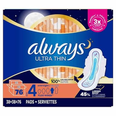 ALWAYS ULTRA THIN OVERNIGHT PAD WITH FLEXI WINGS X 76 PCS